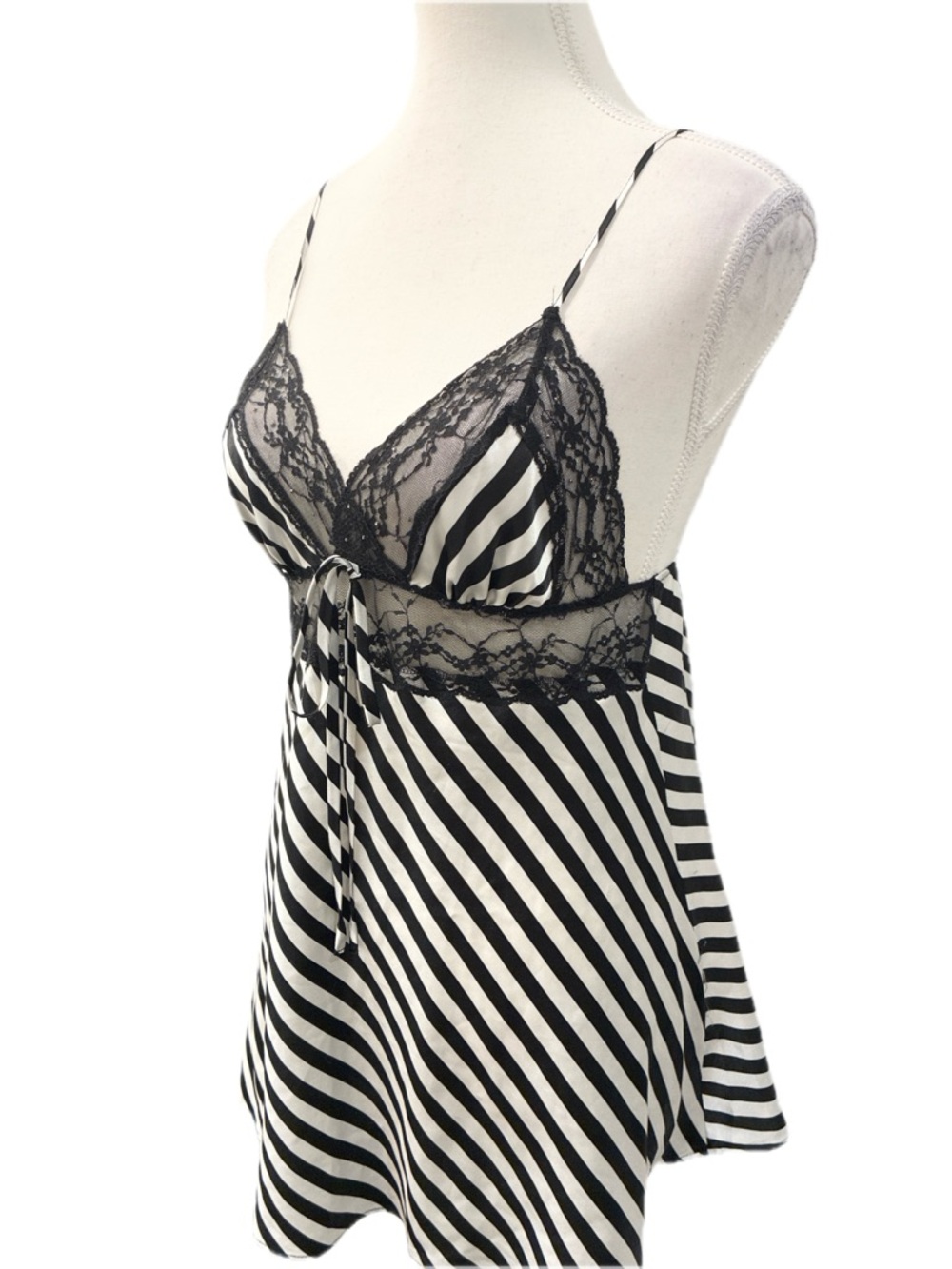 Victoria's Secret Black & White Striped Lace Babydoll Top Size Small - Picture 3 of 7